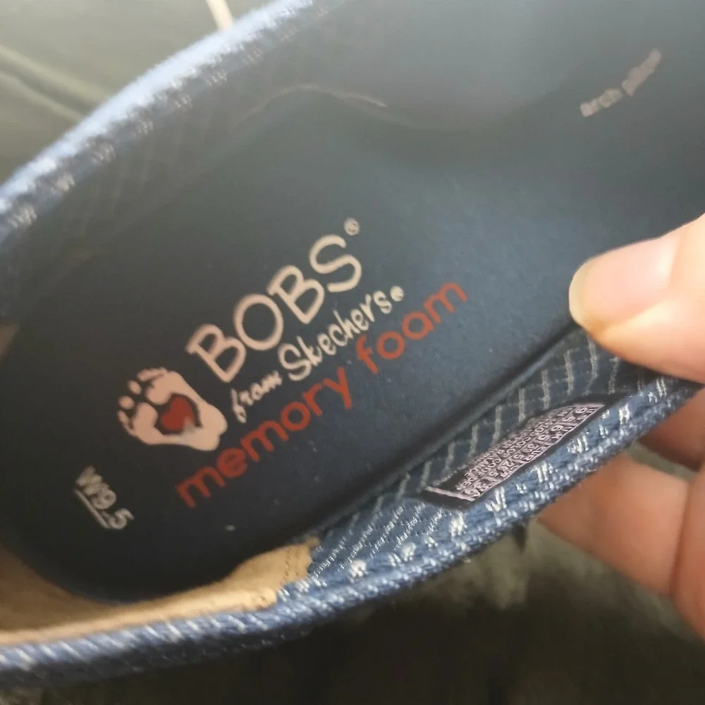 BOBS from Skechers Espadrille Platform Flats 9.5 Blue Denim Memory Foam 34105